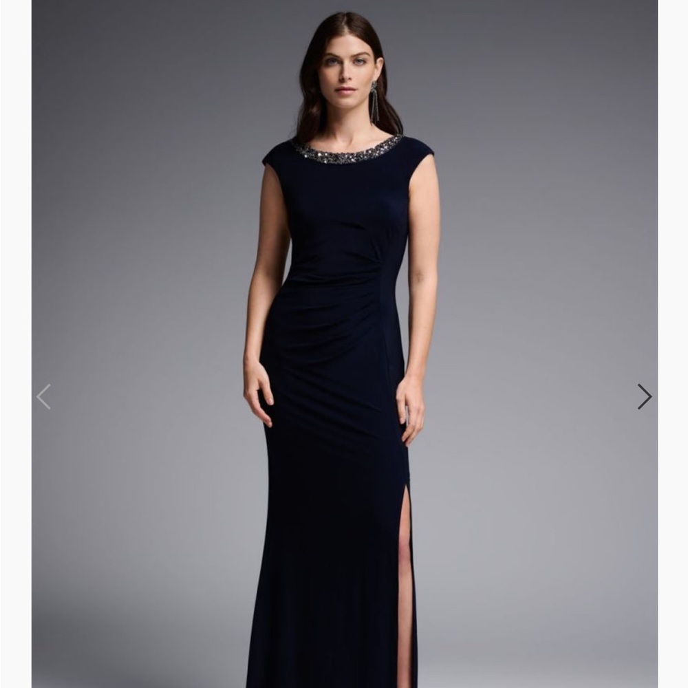 Joseph Ribkoff Signature Midnight Blue Maxi Dress Evening Gala Gown Size 10 NWT